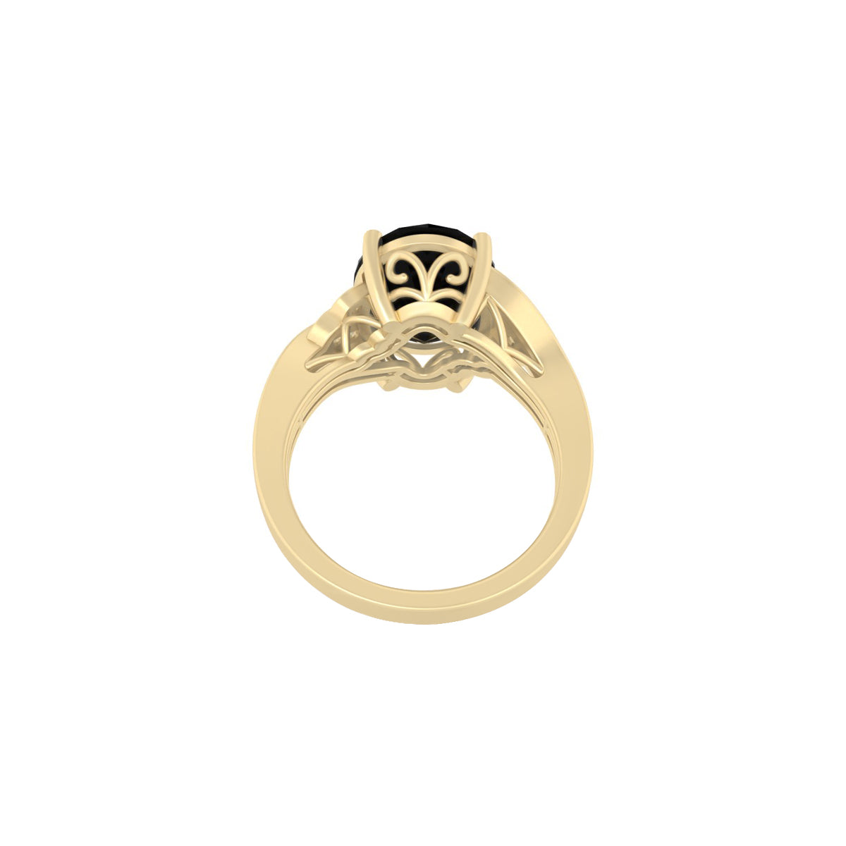 Black Spinel Ring with White Diamond in 14Kt Gold 8.19cts