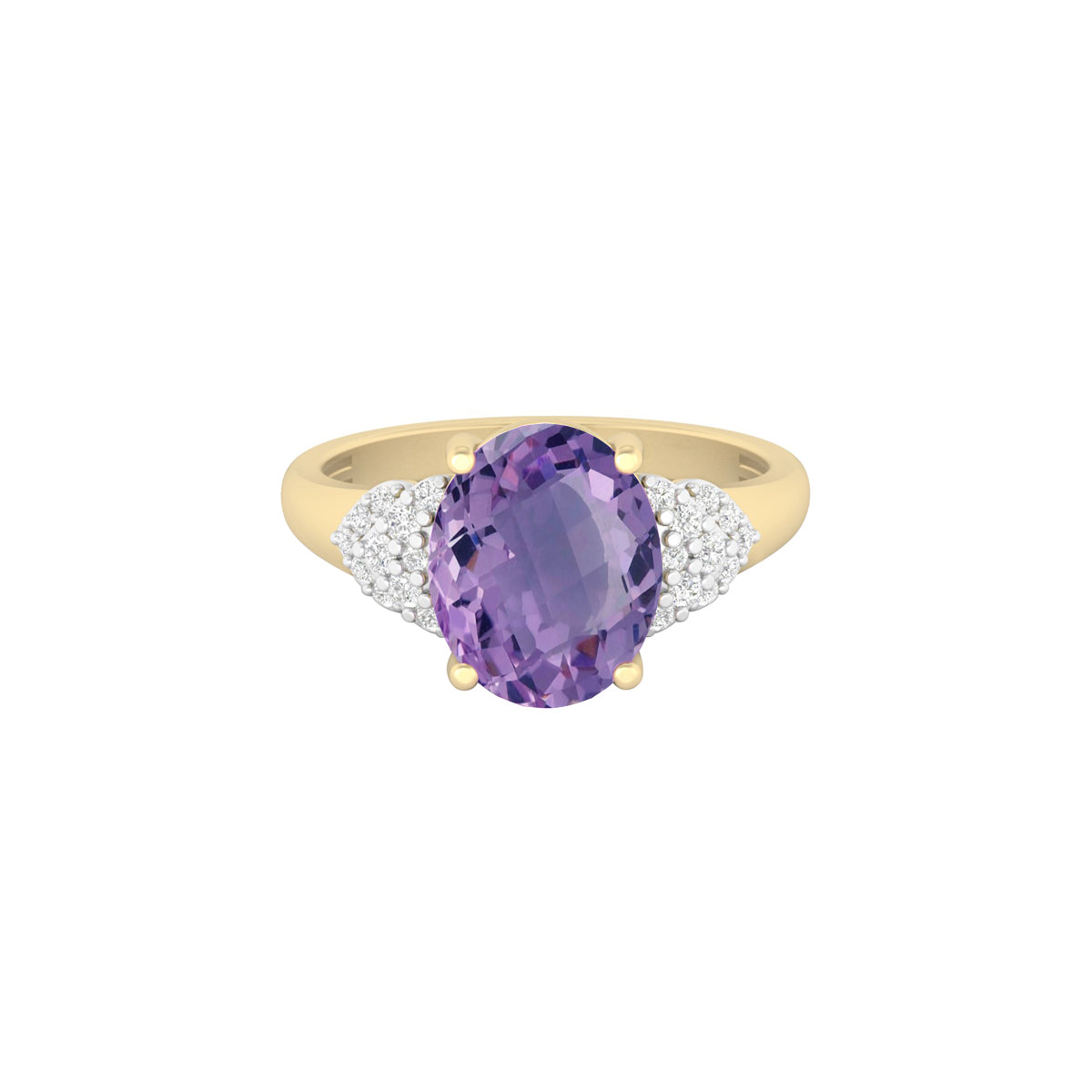 Pink Amethyst Ring with White Diamond in 14Kt Gold 2.49cts