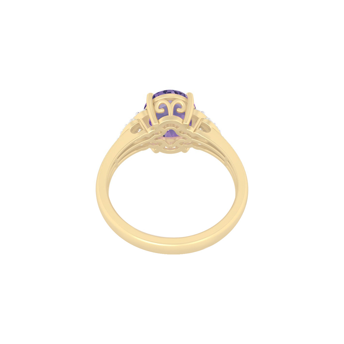 Pink Amethyst Ring with White Diamond in 14Kt Gold 2.49cts