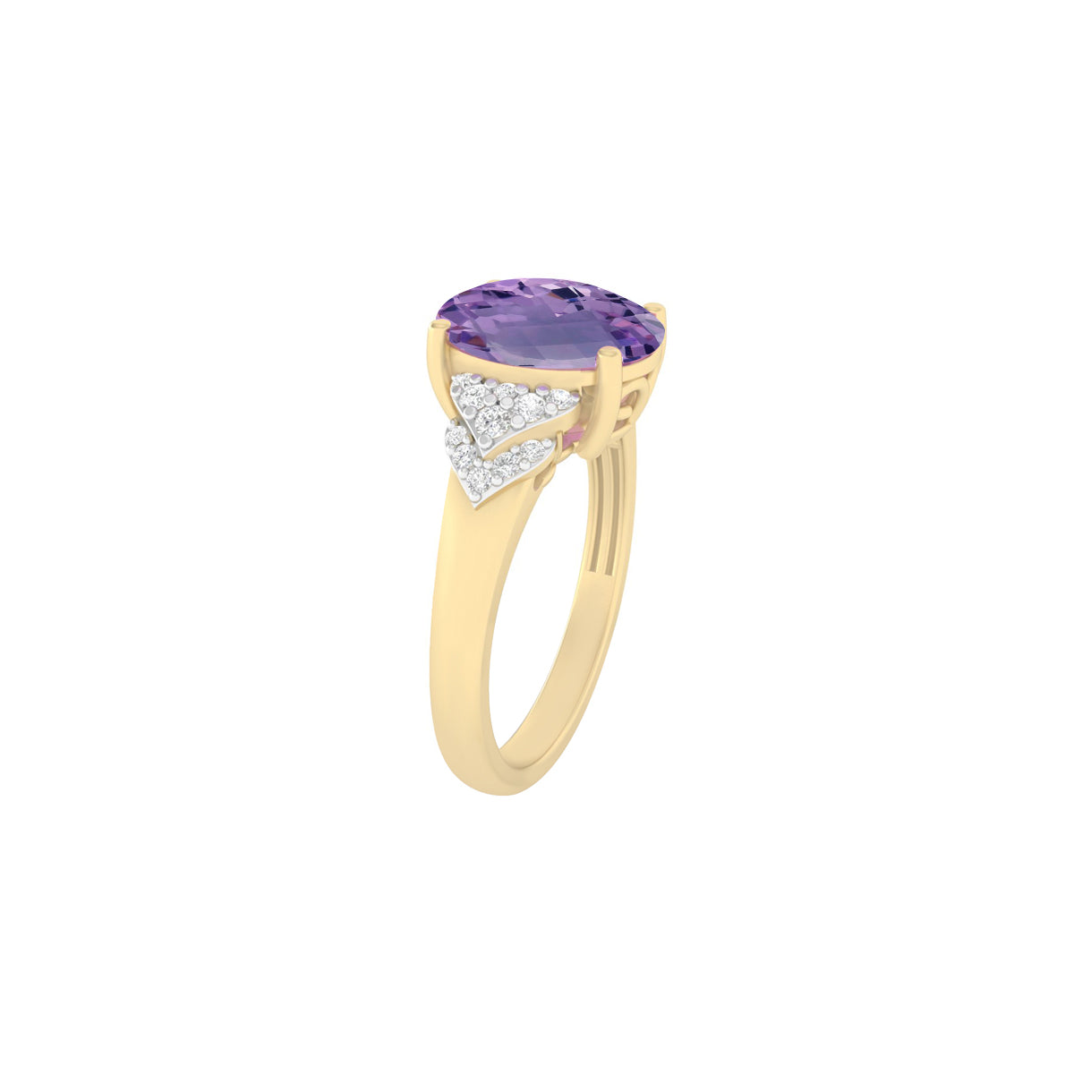 Pink Amethyst Ring with White Diamond in 14Kt Gold 2.49cts