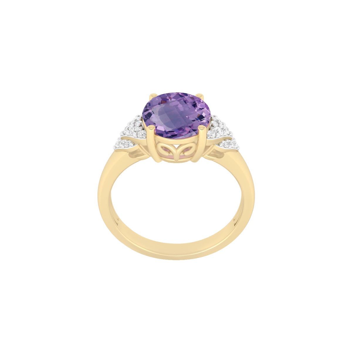 Pink Amethyst Ring with White Diamond in 14Kt Gold 2.49cts