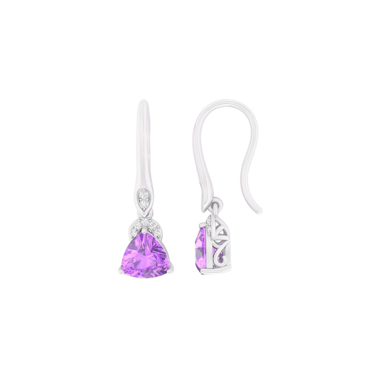 Amethyst Earrings with White Diamond in 18Kt White Gold 2.48cts