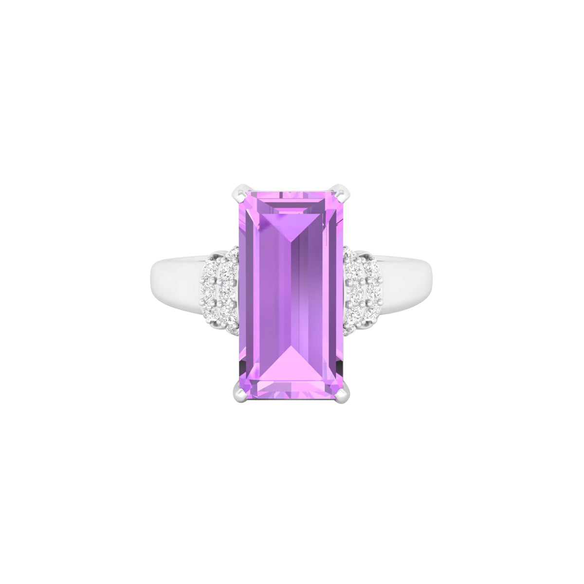 Amethyst Ring with White Diamond in 18Kt White Gold 4.17cts
