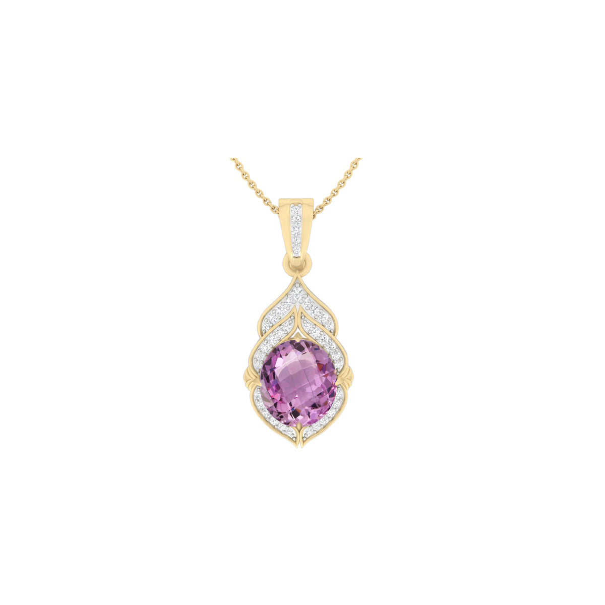 Pink Amethyst Pendant with White Diamond in 14Kt Gold 4.49cts