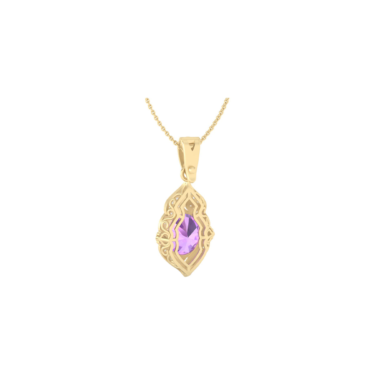 Pink Amethyst Pendant with White Diamond in 14Kt Gold 4.49cts