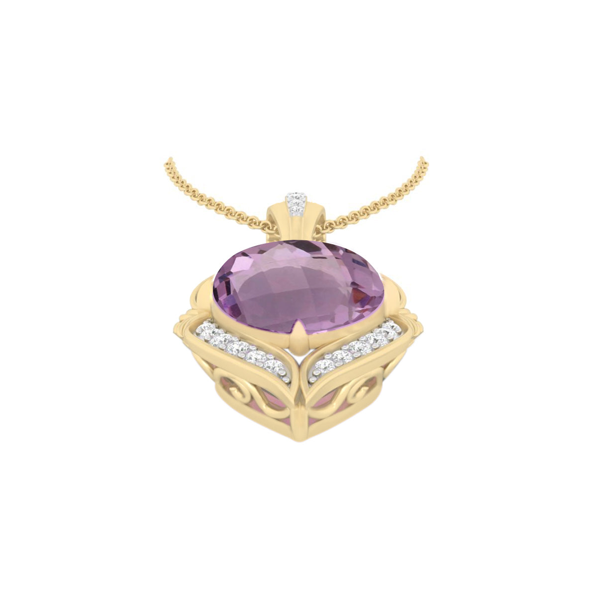 Pink Amethyst Pendant with White Diamond in 14Kt Gold 4.49cts