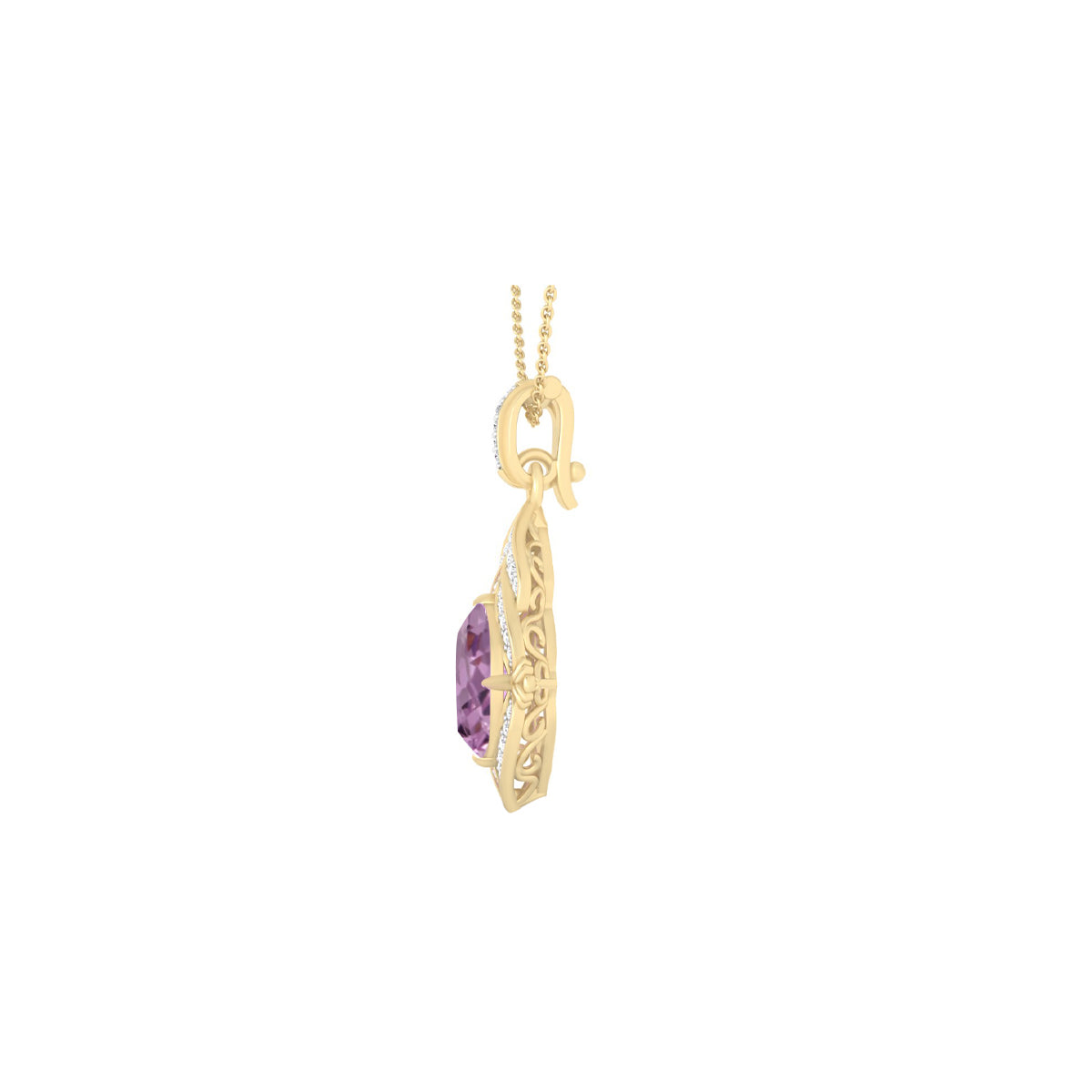 Pink Amethyst Pendant with White Diamond in 14Kt Gold 4.49cts