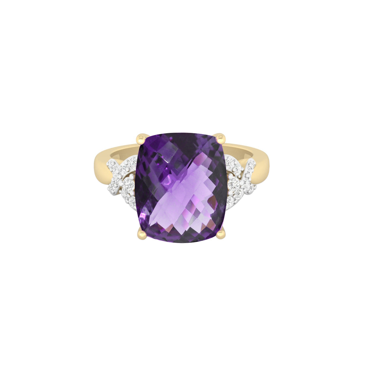 Pink Amethyst Ring with White Diamond in 14Kt Gold 5.61cts