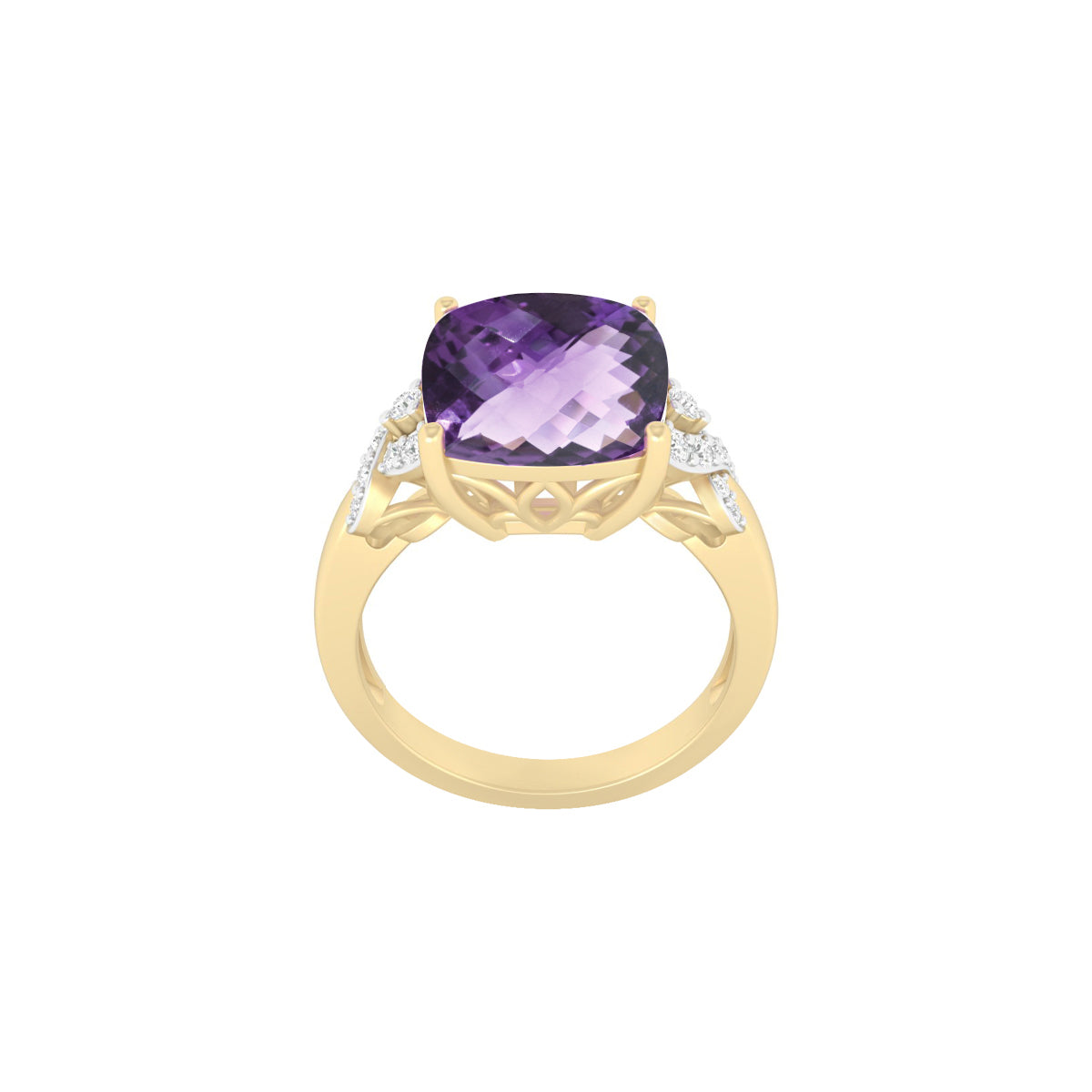 Pink Amethyst Ring with White Diamond in 14Kt Gold 5.61cts