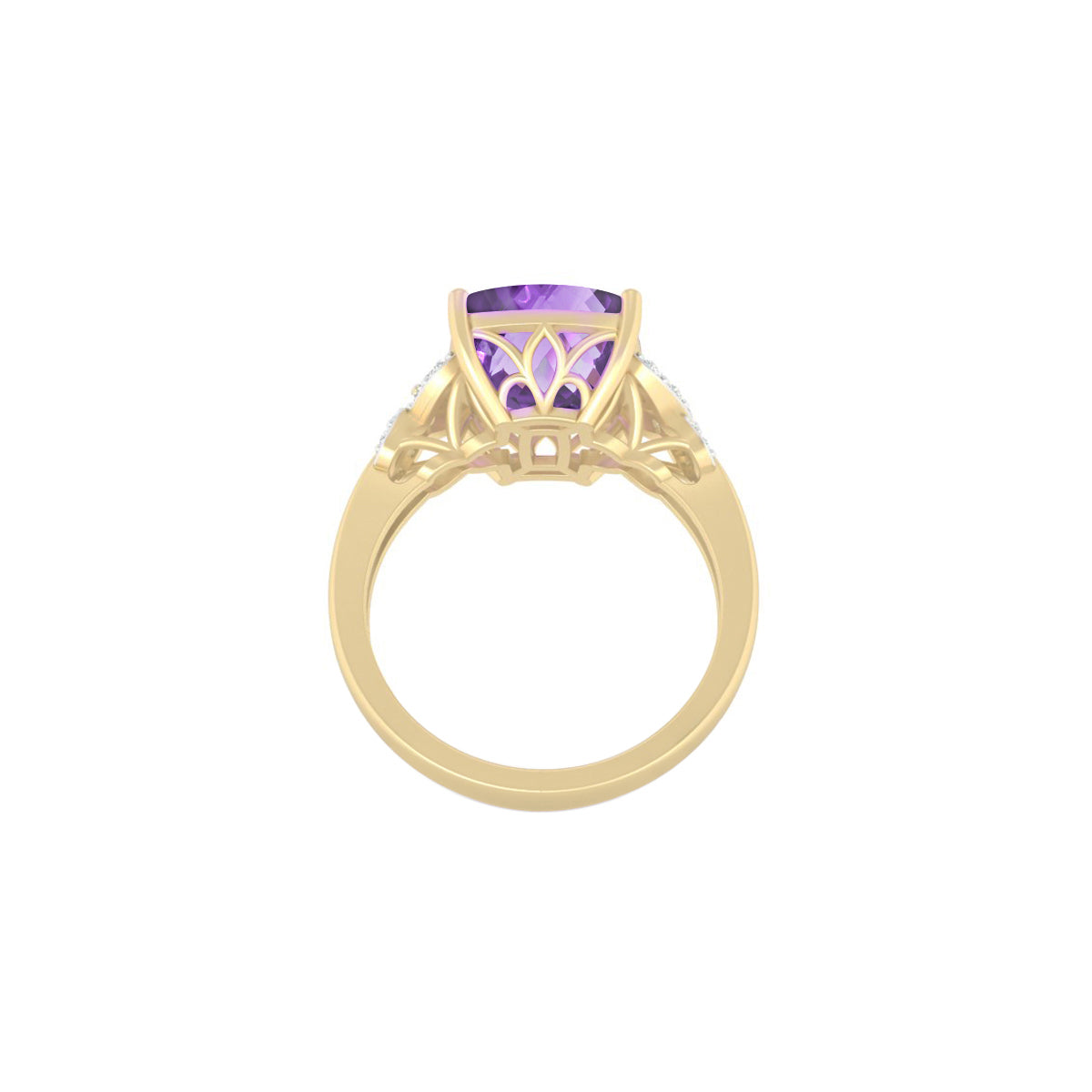 Pink Amethyst Ring with White Diamond in 14Kt Gold 5.61cts