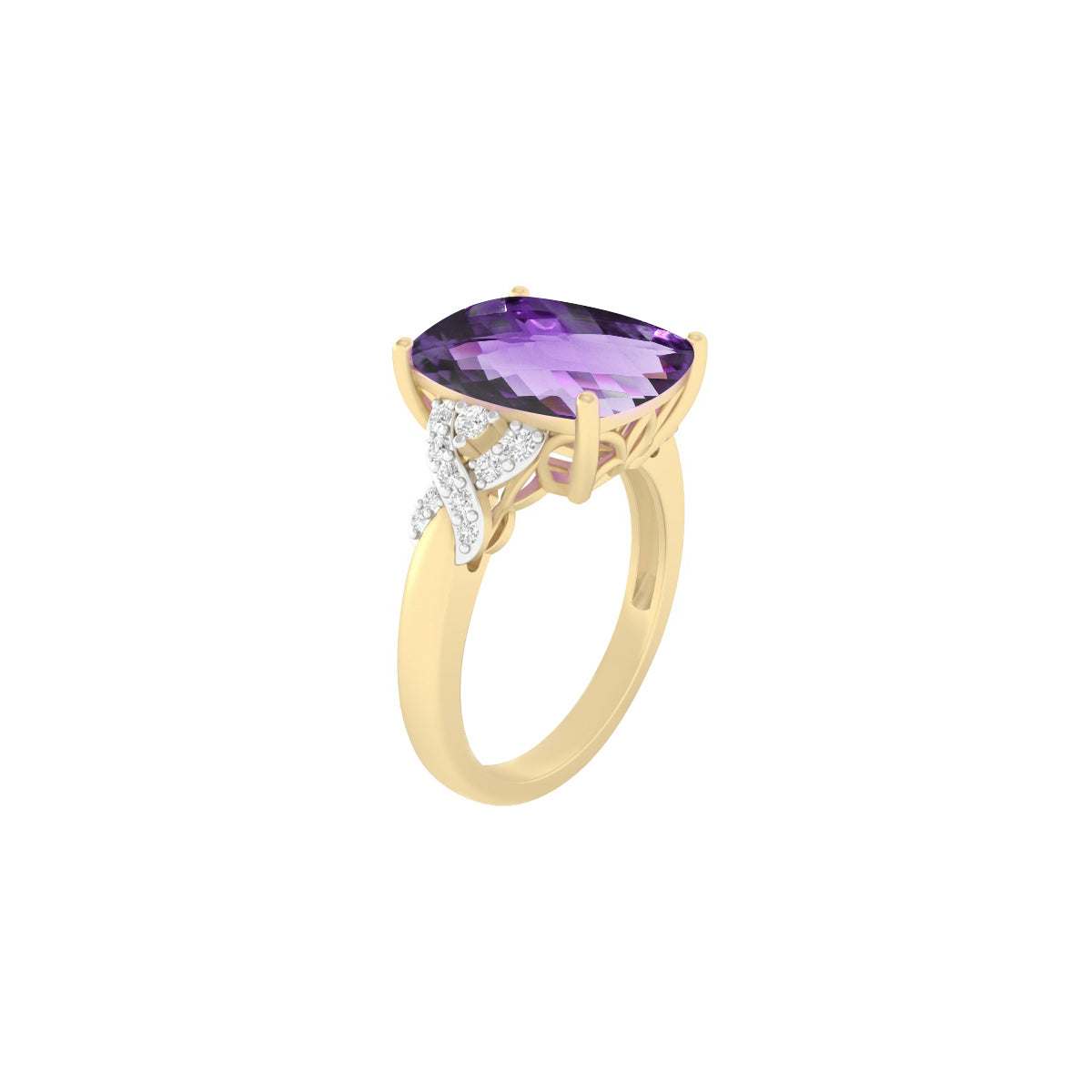 Pink Amethyst Ring with White Diamond in 14Kt Gold 5.61cts