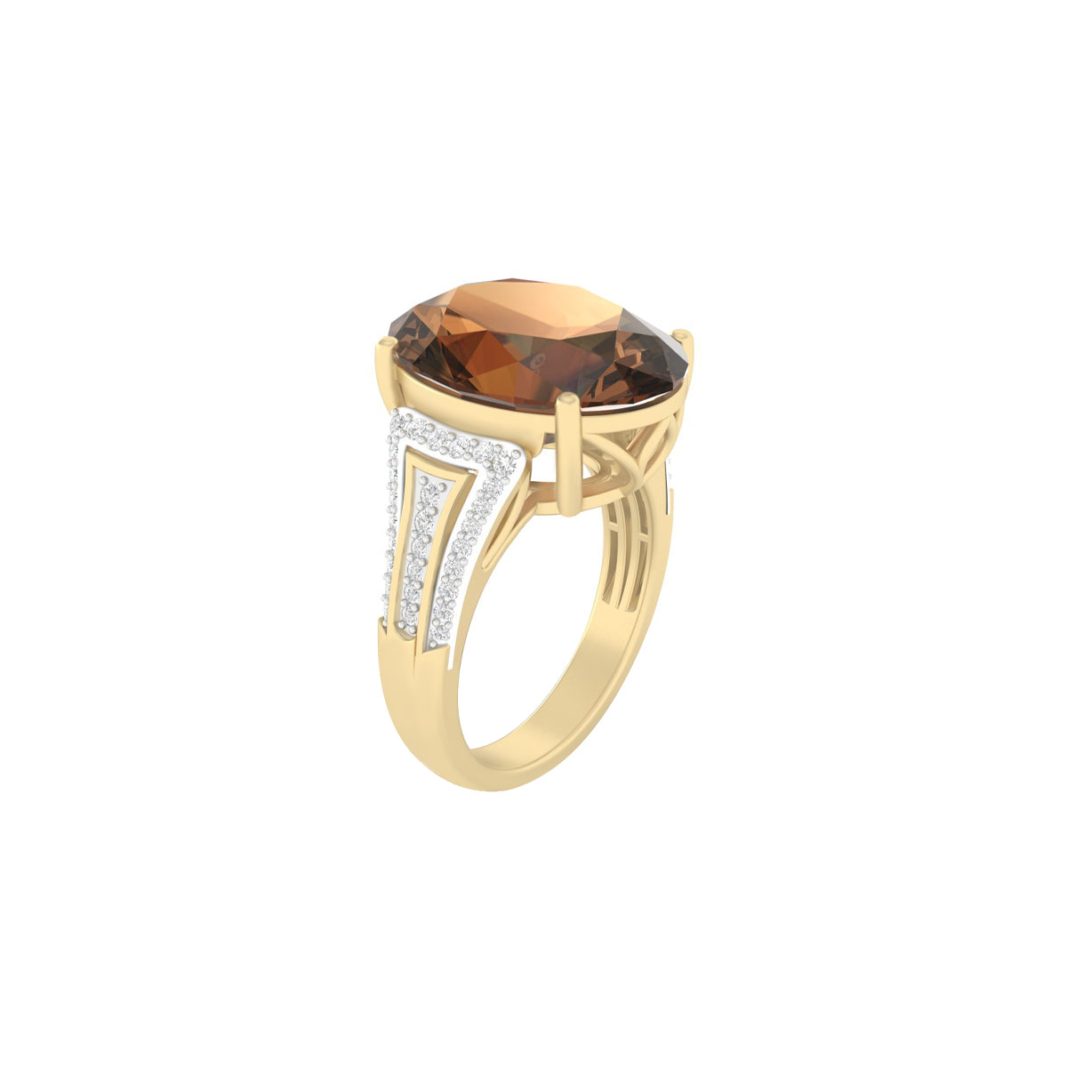 Smokey Quartz Ring with White Diamond in 18Kt Gold 8.81cts