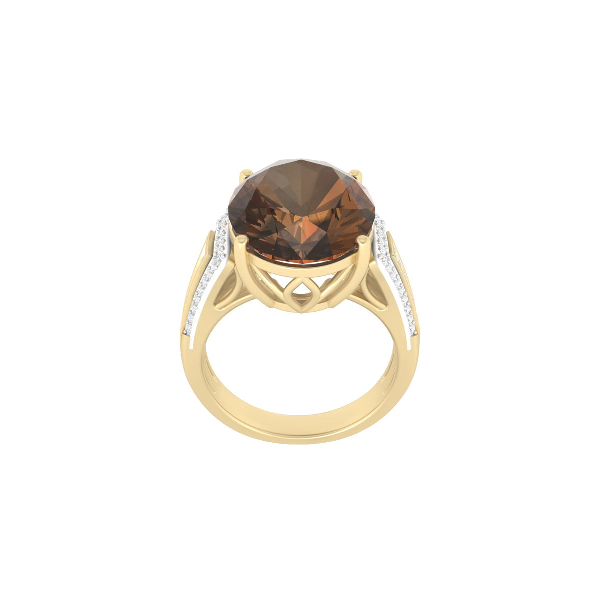 Smokey Quartz Ring with White Diamond in 18Kt Gold 8.81cts