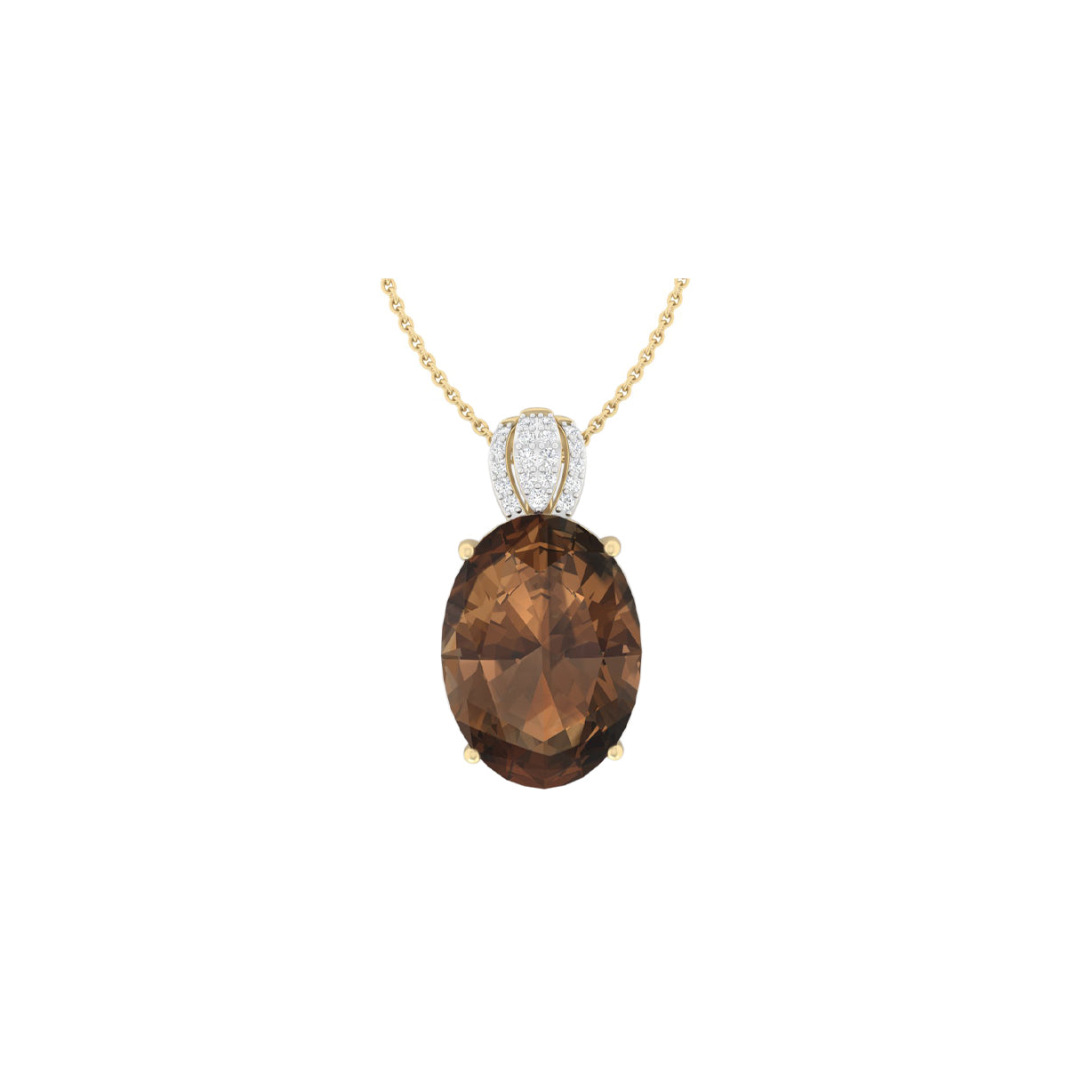 Smokey Quartz Pendant with White Diamond in 18Kt Gold 11.69cts