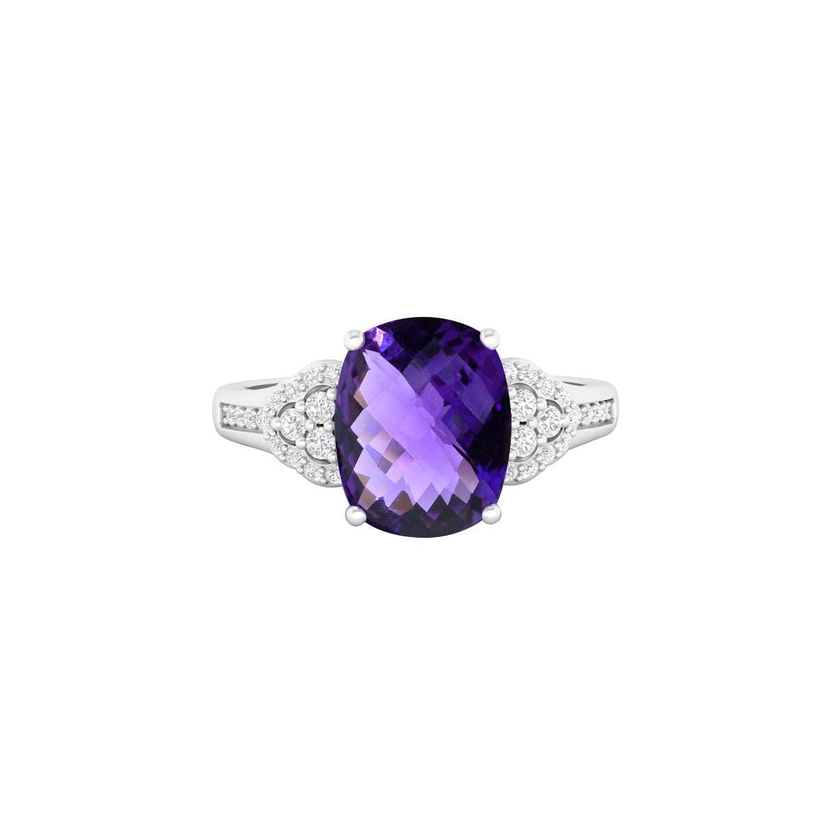 Amethyst Ring with White Diamond in 18Kt White Gold 2.81cts