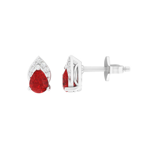 Red Apatite Stud Earrings with White Diamond in 18Kt White Gold 0.77cts