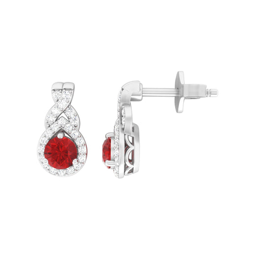 Red Apatite Stud Earrings with White Diamond in 18Kt White Gold 0.85cts