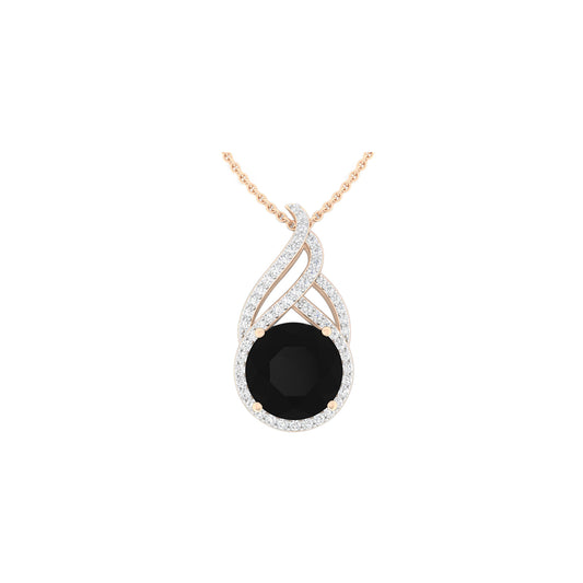 Black Spinel Pendant with White Diamond in 18Kt Gold 4.89cts