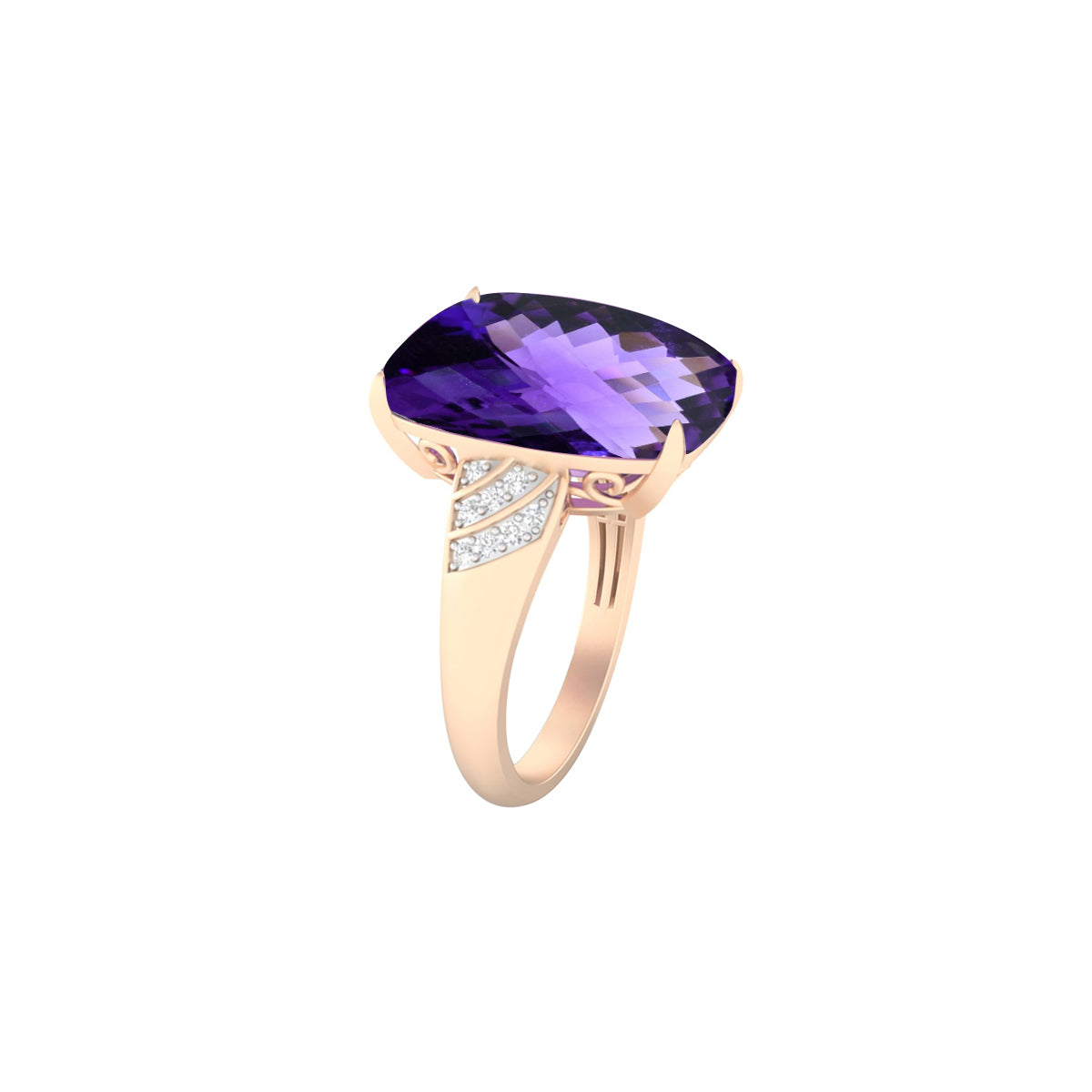 Amethyst Ring with White Diamond in 18Kt Gold 8.76cts