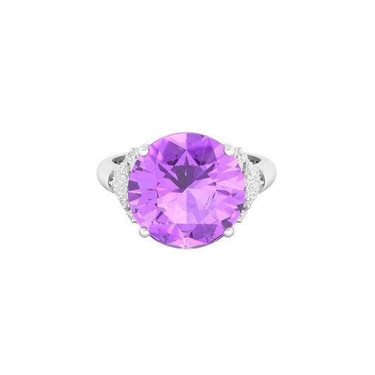 Pink Amethyst Ring with White Diamond in 18Kt White Gold 5.50cts