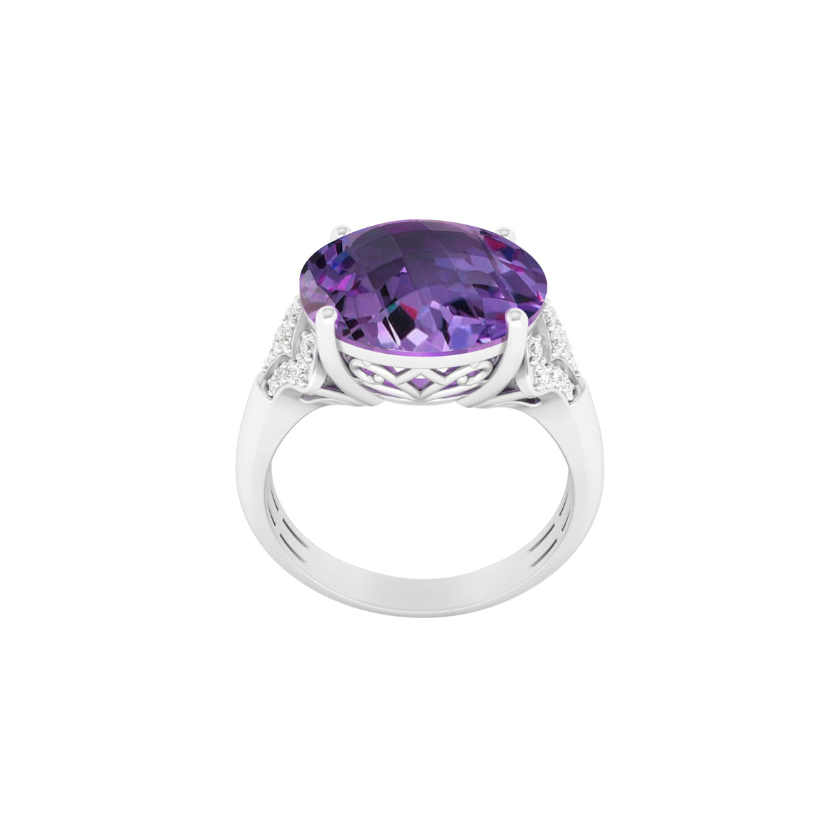 Pink Amethyst Ring with White Diamond in 18Kt White Gold 5.50cts