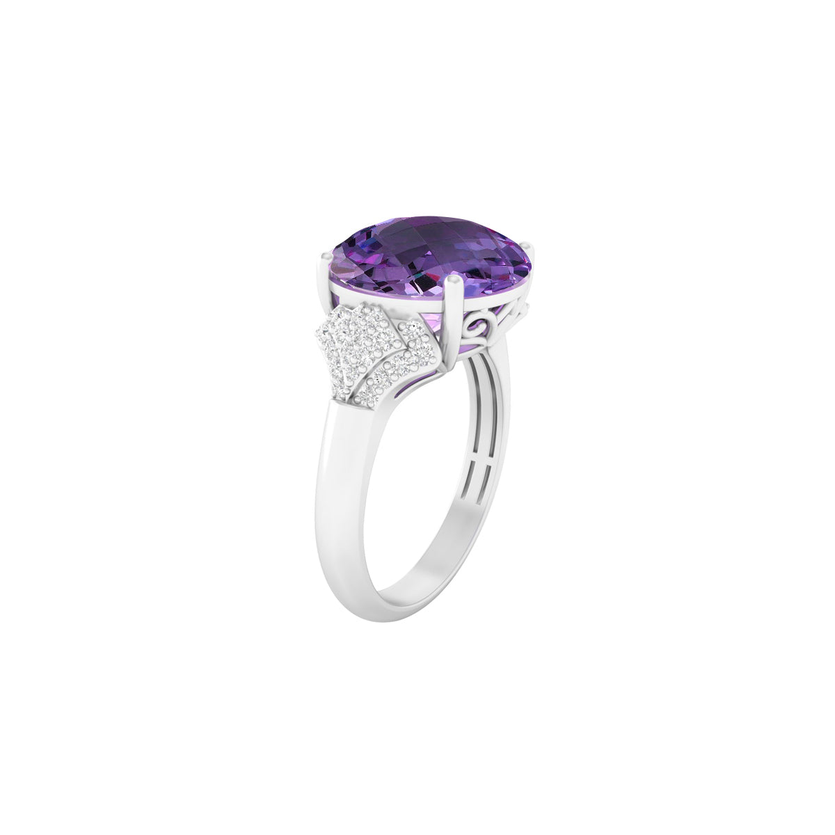 Pink Amethyst Ring with White Diamond in 18Kt White Gold 5.50cts