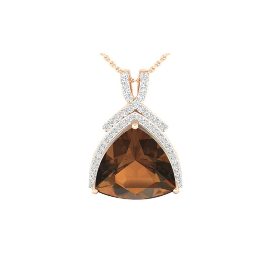 Smokey Quartz Pendant with White Diamond in 18Kt Gold 11.12cts