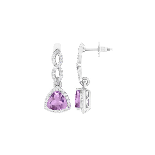 Pink Amethyst Dangle Earrings with White Diamond in 18Kt White Gold 2.59cts