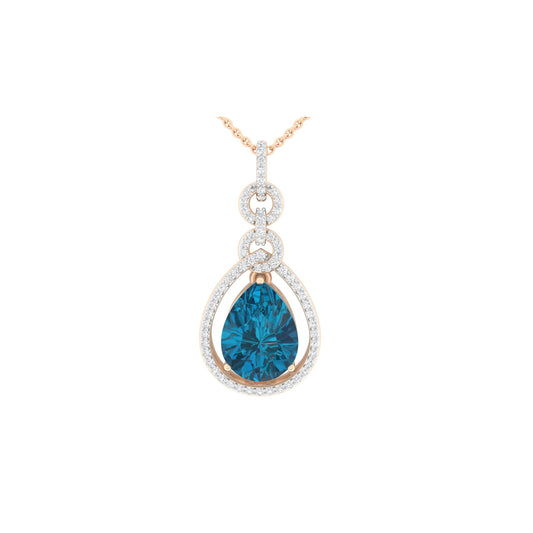 London Blue Topaz Pendant with White Diamond in 18Kt Gold 4.34cts