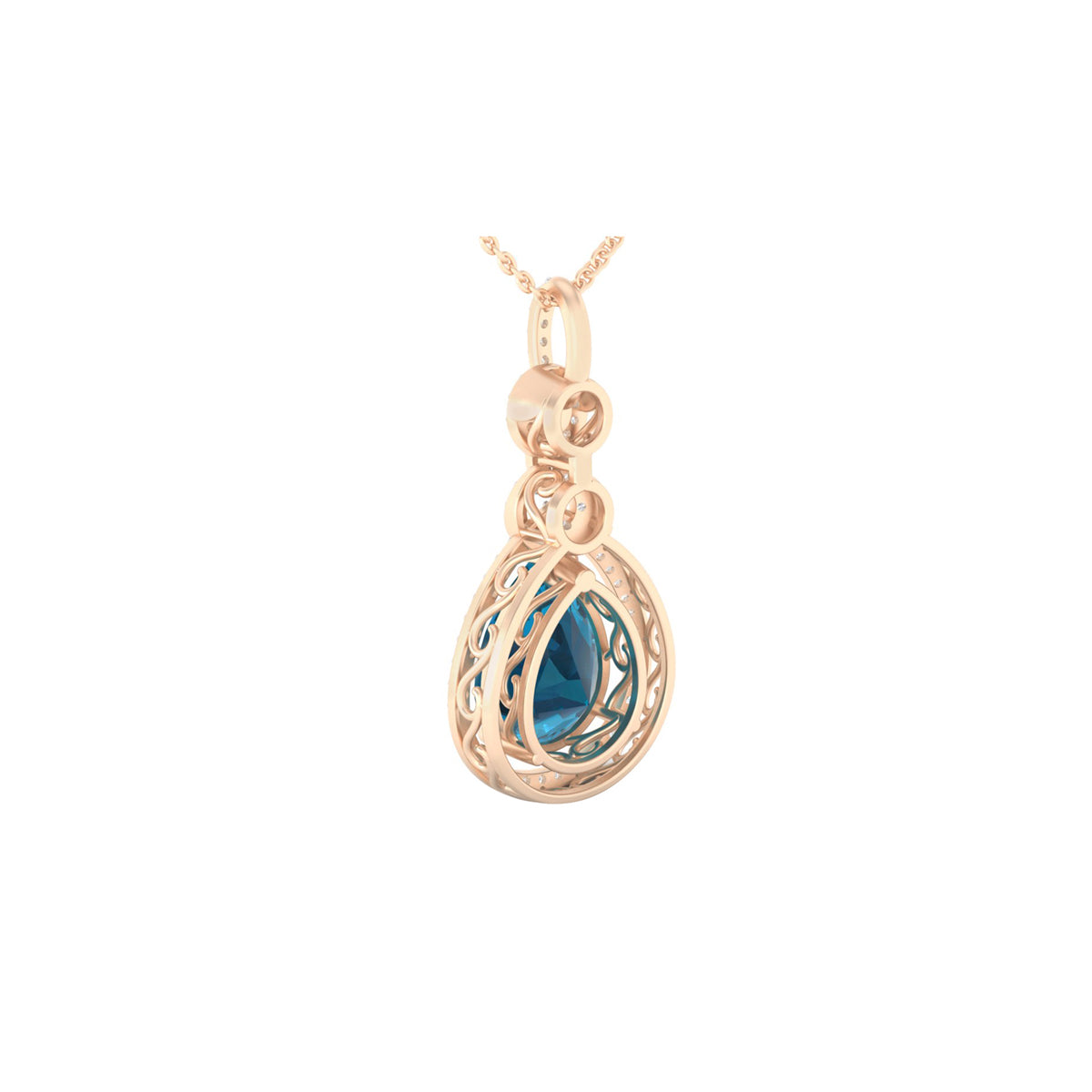 London Blue Topaz Pendant with White Diamond in 18Kt Gold 4.34cts