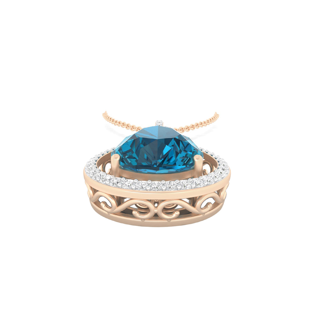 London Blue Topaz Pendant with White Diamond in 18Kt Gold 4.34cts