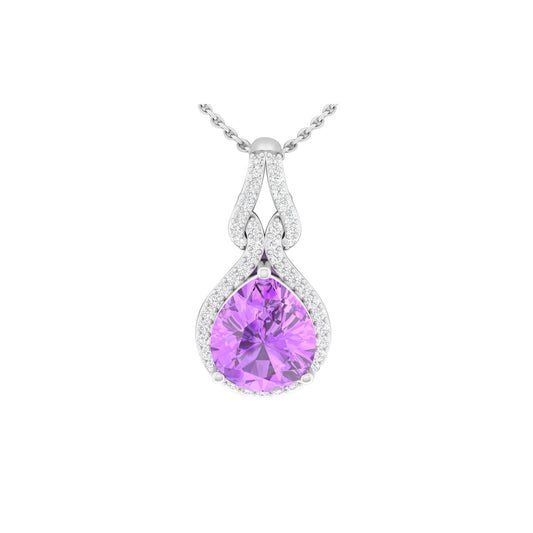 Pink Amethyst Pendant with White Diamond in 18Kt White Gold 3.15cts