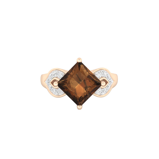 Smokey Quartz Ring with White Diamond in 18Kt Gold 2.47cts