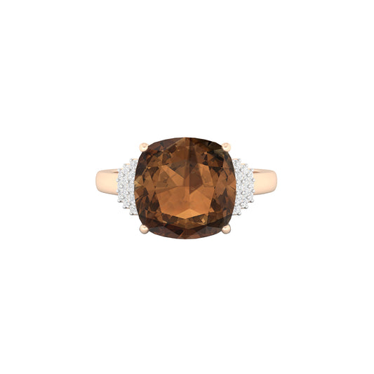 Smokey Quartz Ring with White Diamond in 18Kt Gold 3.68cts