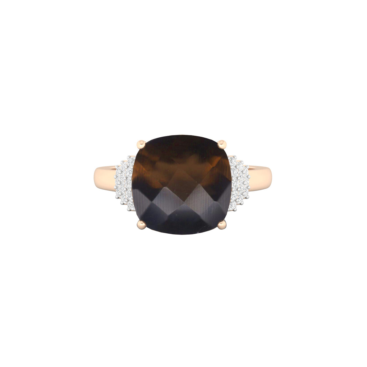 Smokey Quartz Ring with White Diamond in 18Kt Gold 3.68cts