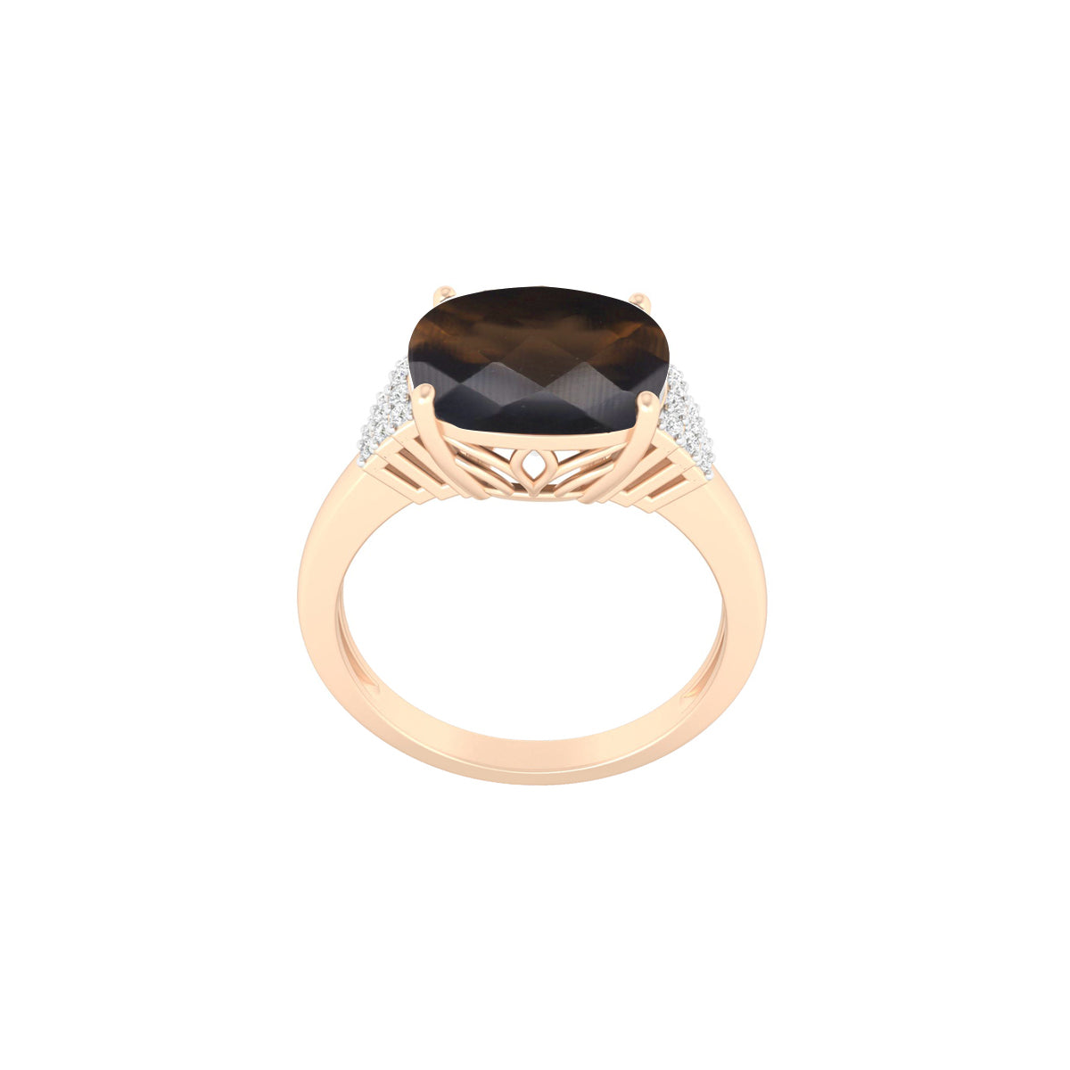 Smokey Quartz Ring with White Diamond in 18Kt Gold 3.68cts