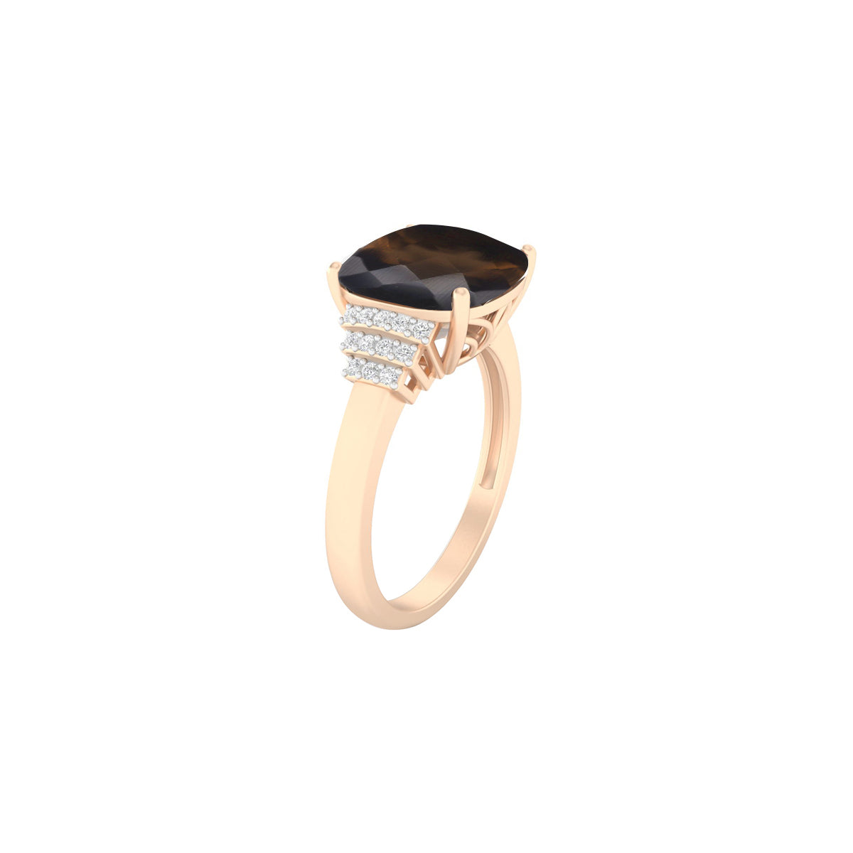 Smokey Quartz Ring with White Diamond in 18Kt Gold 3.68cts