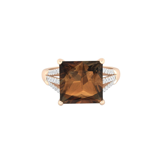 Smokey Quartz Ring with White Diamond in 18Kt Gold 4.56cts