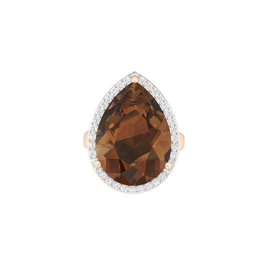 Smokey Quartz Ring with White Diamond in 18Kt Gold 15.20cts