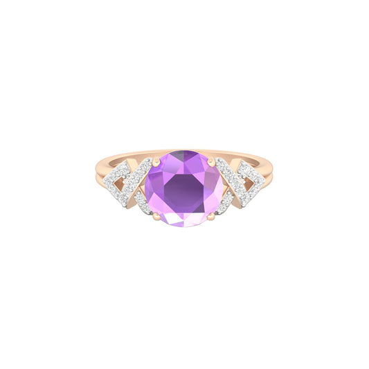 Pink Amethyst Ring with White Diamond in 18Kt Gold 2.28cts