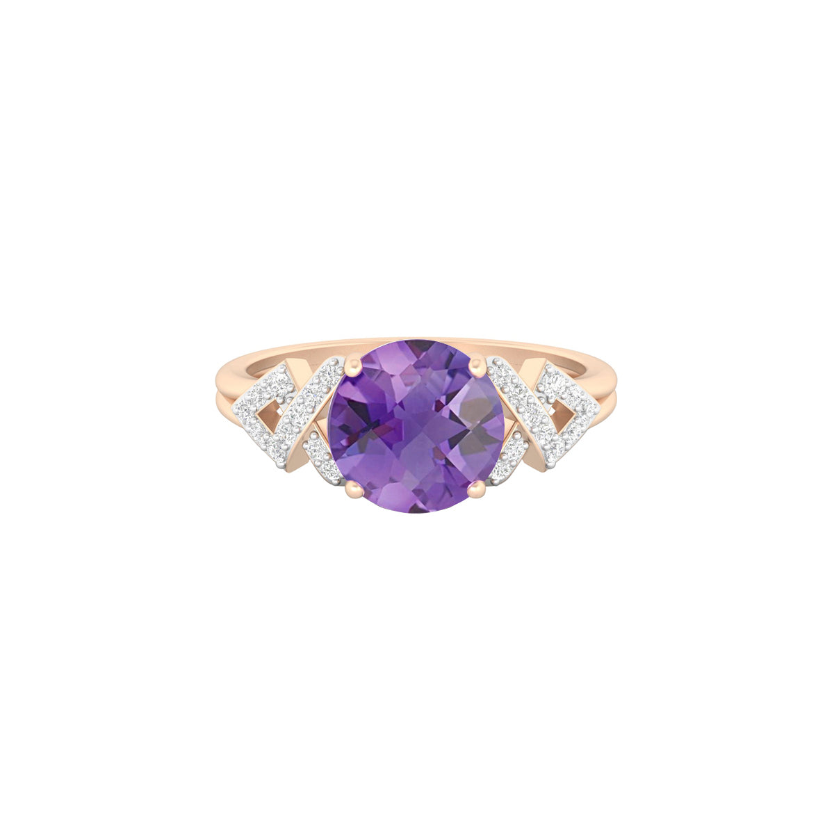 Pink Amethyst Ring with White Diamond in 18Kt Gold 2.28cts