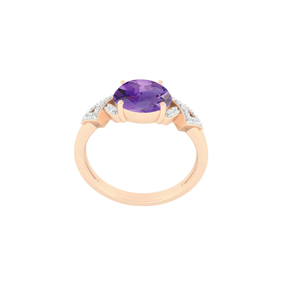Pink Amethyst Ring with White Diamond in 18Kt Gold 2.28cts