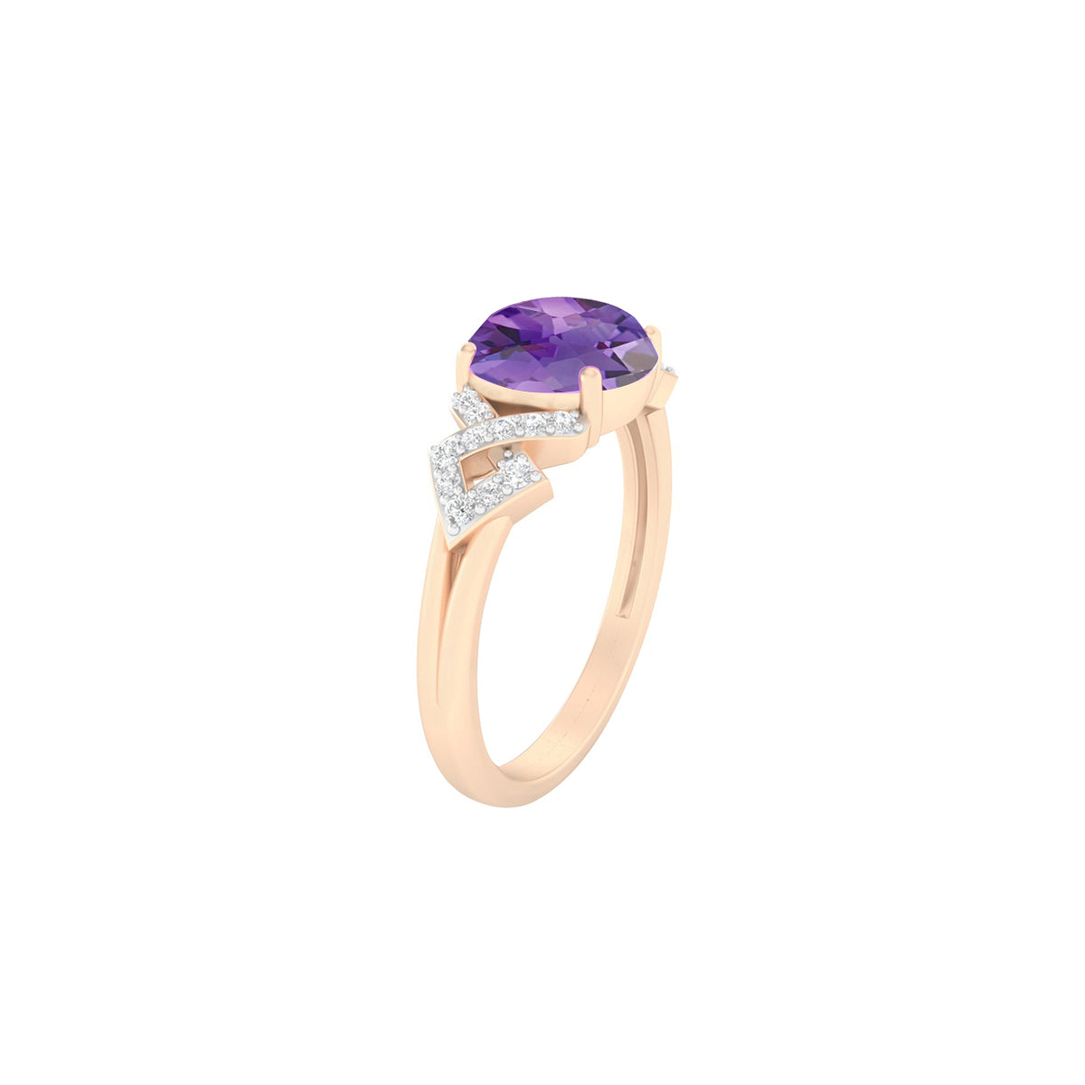 Pink Amethyst Ring with White Diamond in 18Kt Gold 2.28cts