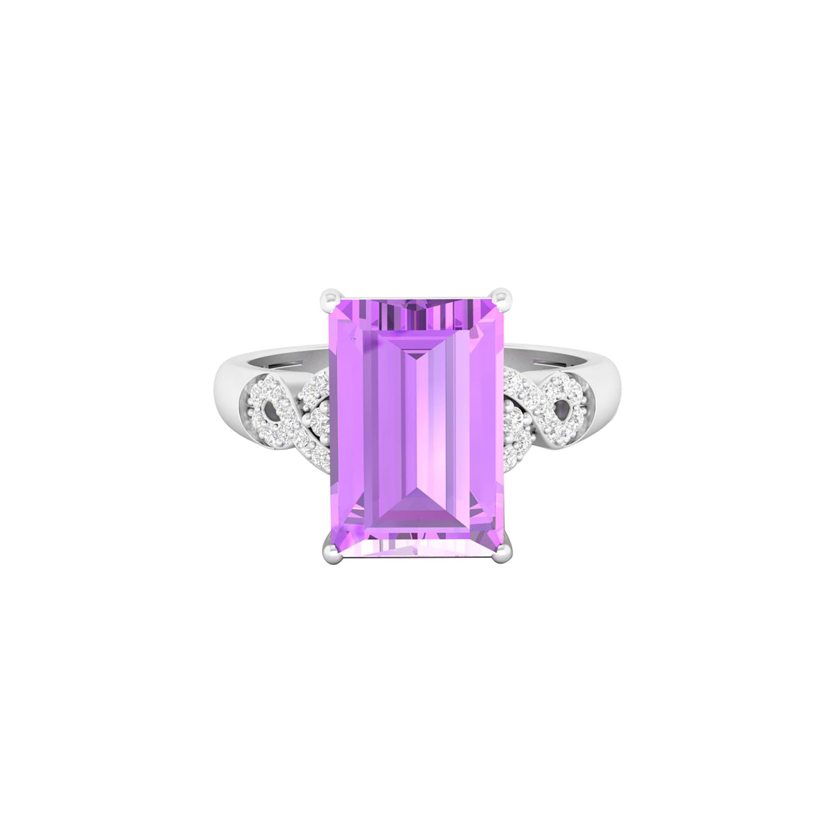 Pink Amethyst Ring with White Diamond in 18Kt White Gold 3.96cts