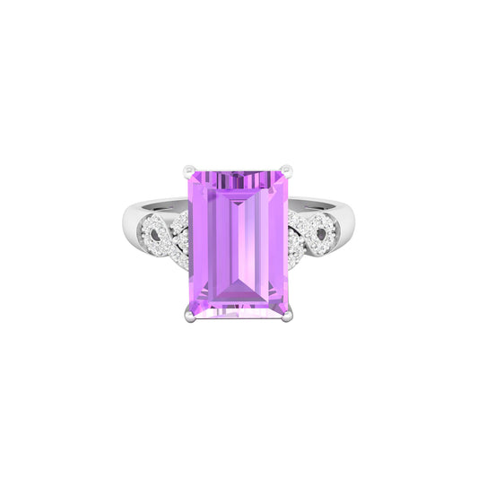 Pink Amethyst Ring with White Diamond in 18Kt White Gold 3.96cts