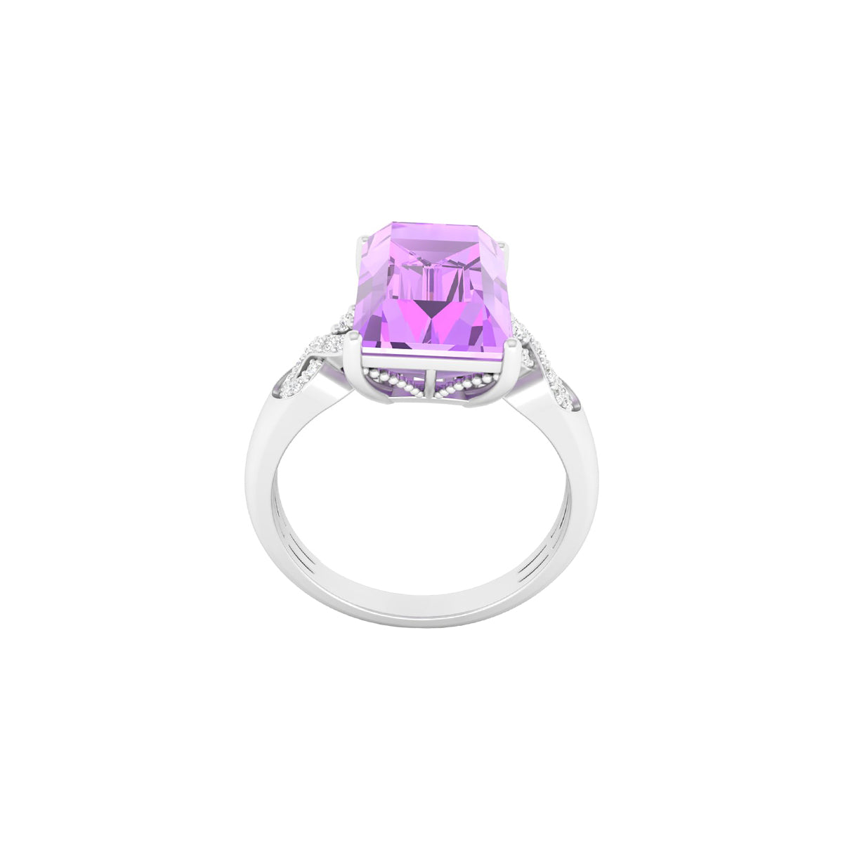 Pink Amethyst Ring with White Diamond in 18Kt White Gold 3.96cts
