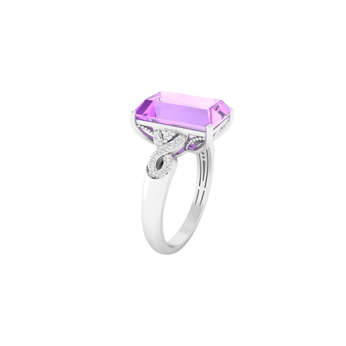 Pink Amethyst Ring with White Diamond in 18Kt White Gold 3.96cts