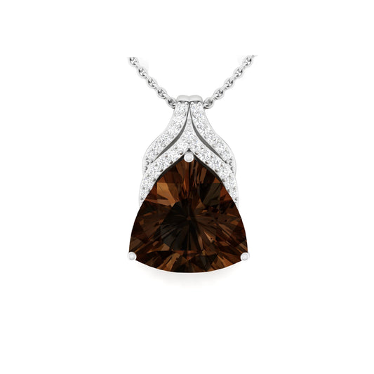 Smokey Quartz  Pendant with White Diamond in 18Kt White Gold 5.74cts