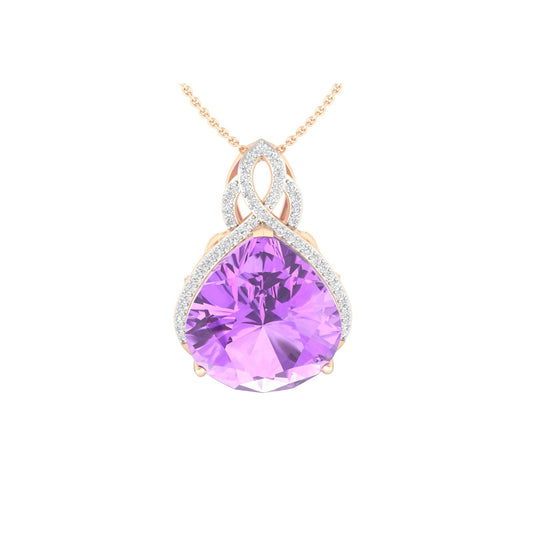 Pink Amethyst Pendant with White Diamond in 18Kt Gold 18.58cts