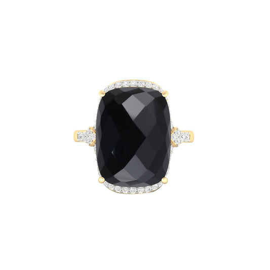 Black Spinel Ring with White Diamond in 18Kt Gold 10.62cts